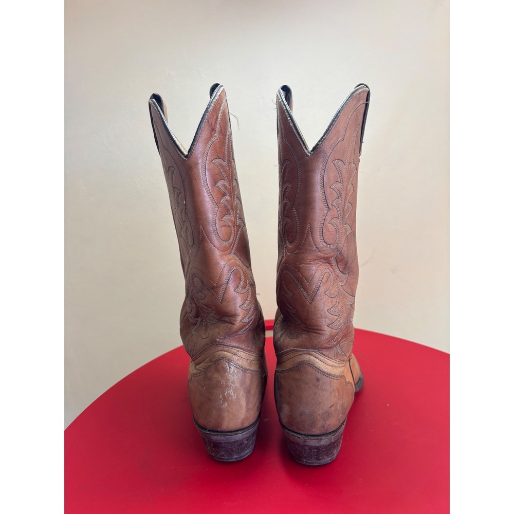 Vintage Tan‎ Brown Leather Western Cowboy Boots Pointed Toe Mens 9.5 D 71629 - Picture 3 of 12